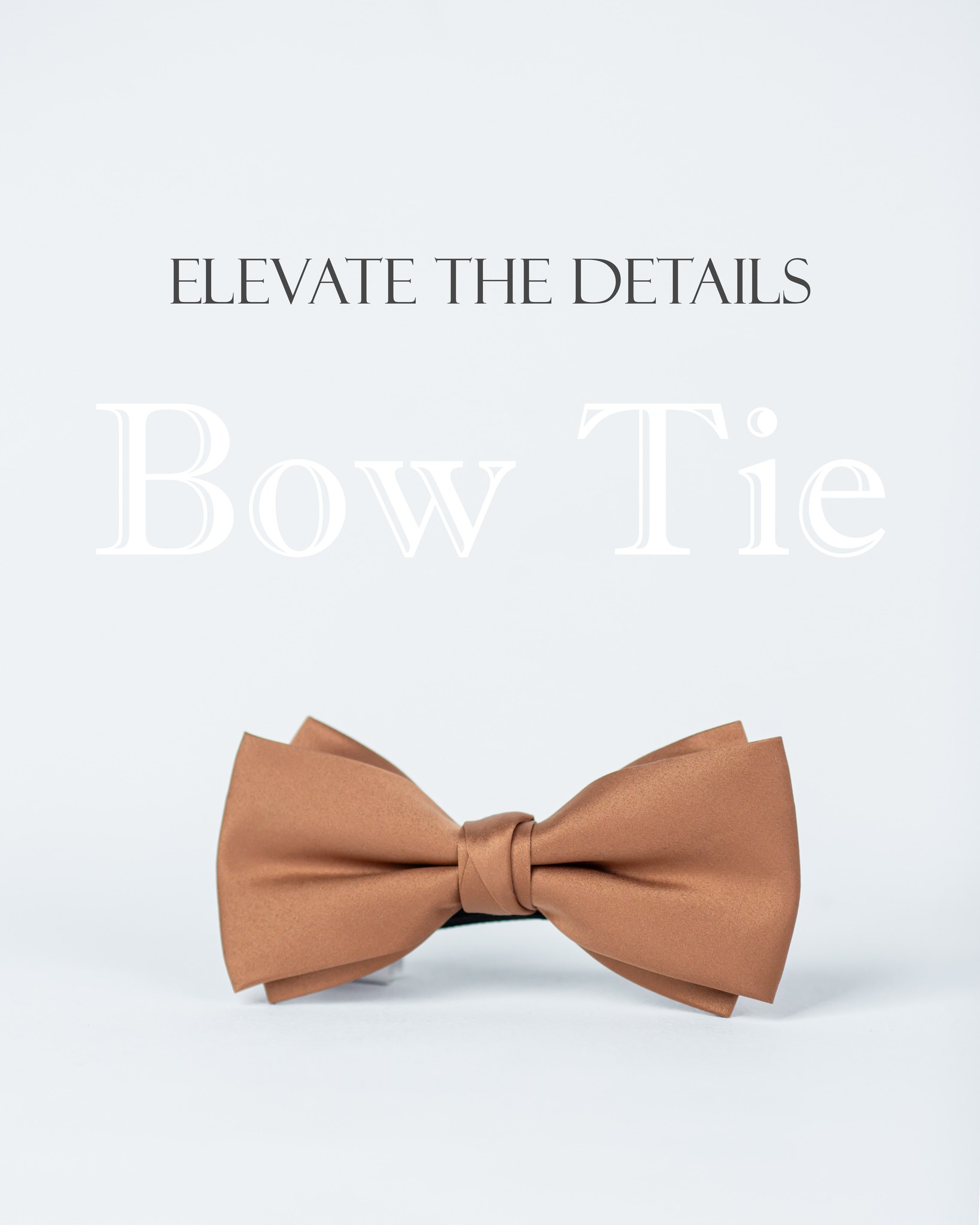 焦糖色質地領結特寫，上方標註 Bow Tie 文字